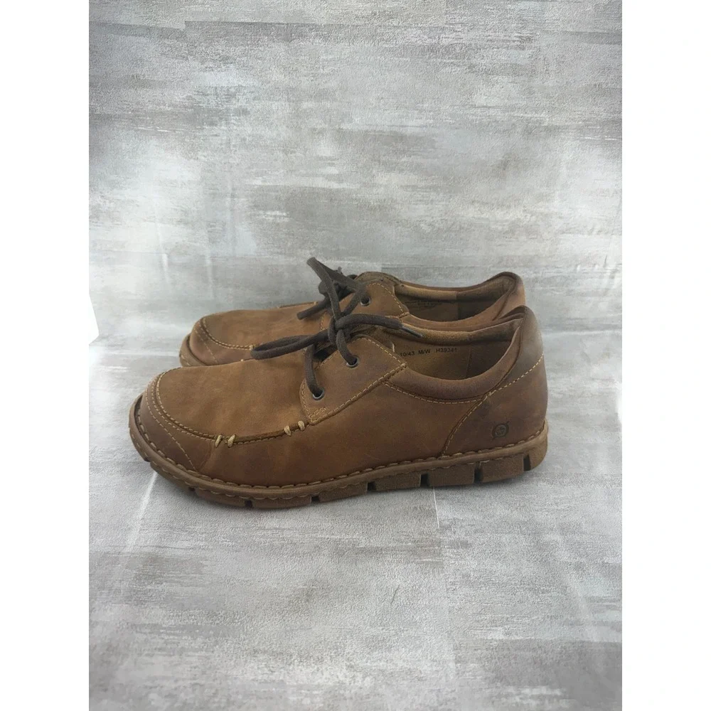 Born Hemlock Men Brown Leather Lace Up Moc Toe Boat Shoe Loafers H39341 Size 10